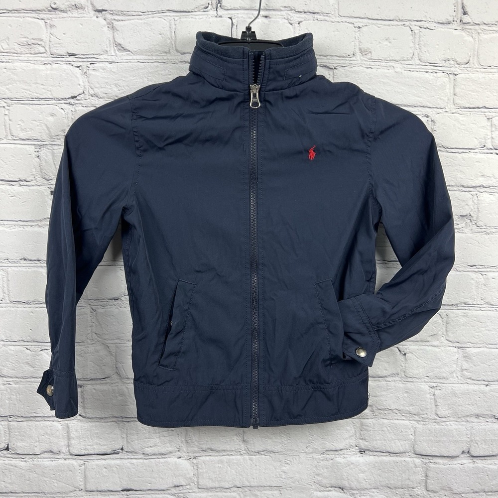 Polo Ralph Lauren Kids Navy Blue Windbreaker Jacket Packable Hood Size 7 Unisex
